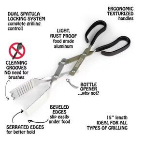 BBQ Croc 15 Inch Cooking & Grilling Multi Tool w/ Tongs Scraper Bottle Opener